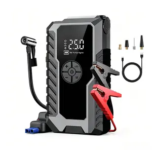 Car emergency jump starter power supply, 150 PSI portable tire inflator pump, car jump starter device with LED emergency lighting, compatible with trucks/motorcycles/SUVs, shipped from local warehouse