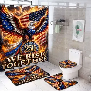 America 250th Anniversary Shower Curtain, 71"x71" 4th of July Shower Curtain with Hook, Eagle USA Flag 250 Independence Day Bathroom Decor Memorial Day Decorations for Bathroom