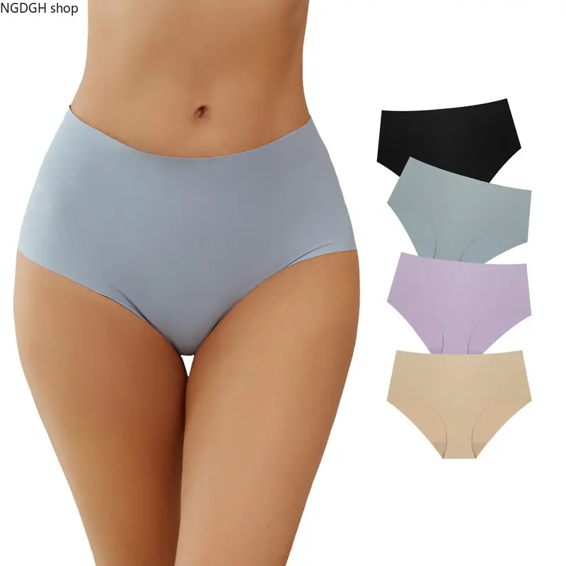 Women's Seamless Invisible Hipster Panties 4-Pack, No-Show Ice Silk Briefs Underwear, Ultra-Soft Stretch Full Coverage Undies, No Seam Edge Lingerie, Perfect for Tight Jeans, Workout, Yoga & Summer Skirts.
