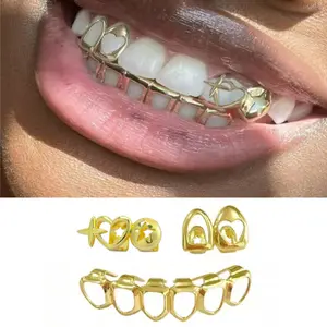 3Pcs Hip Hop Gold Teeth Grillz Set, Planet & Heart Pattern Hip-hop Dental Accessory, Trendy Shiny Mouth Grills for Party Performance, Street Fashion Statement Jewelry for Daily Matching