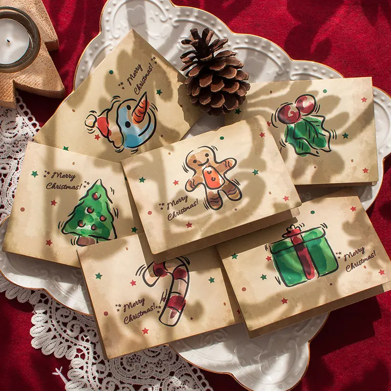 Vintage Christmas Card Set, 6 Pieces, Holiday Greeting Cards with Envelopes, Simple Design, Perfect for Business Wishes