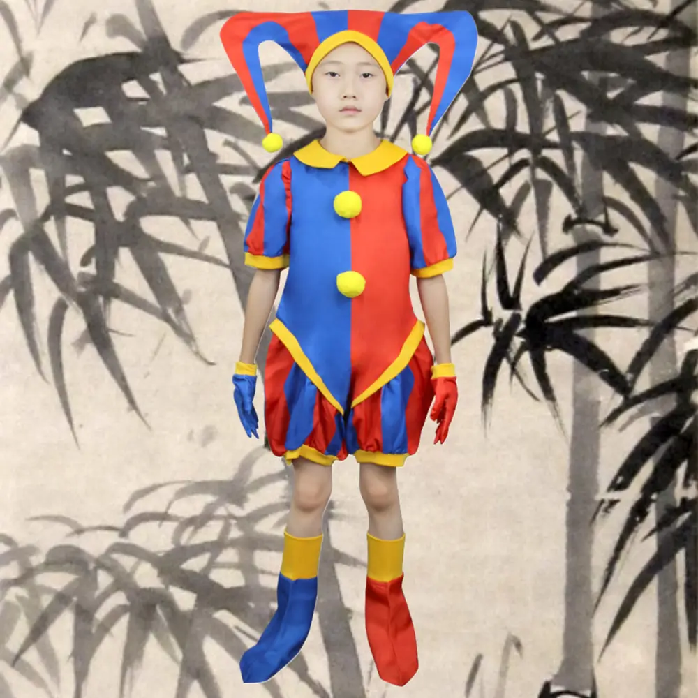 Pomni One-piece Cosplay Jumpsuit, The Amazing Digital Circus Clown Suit for Halloween