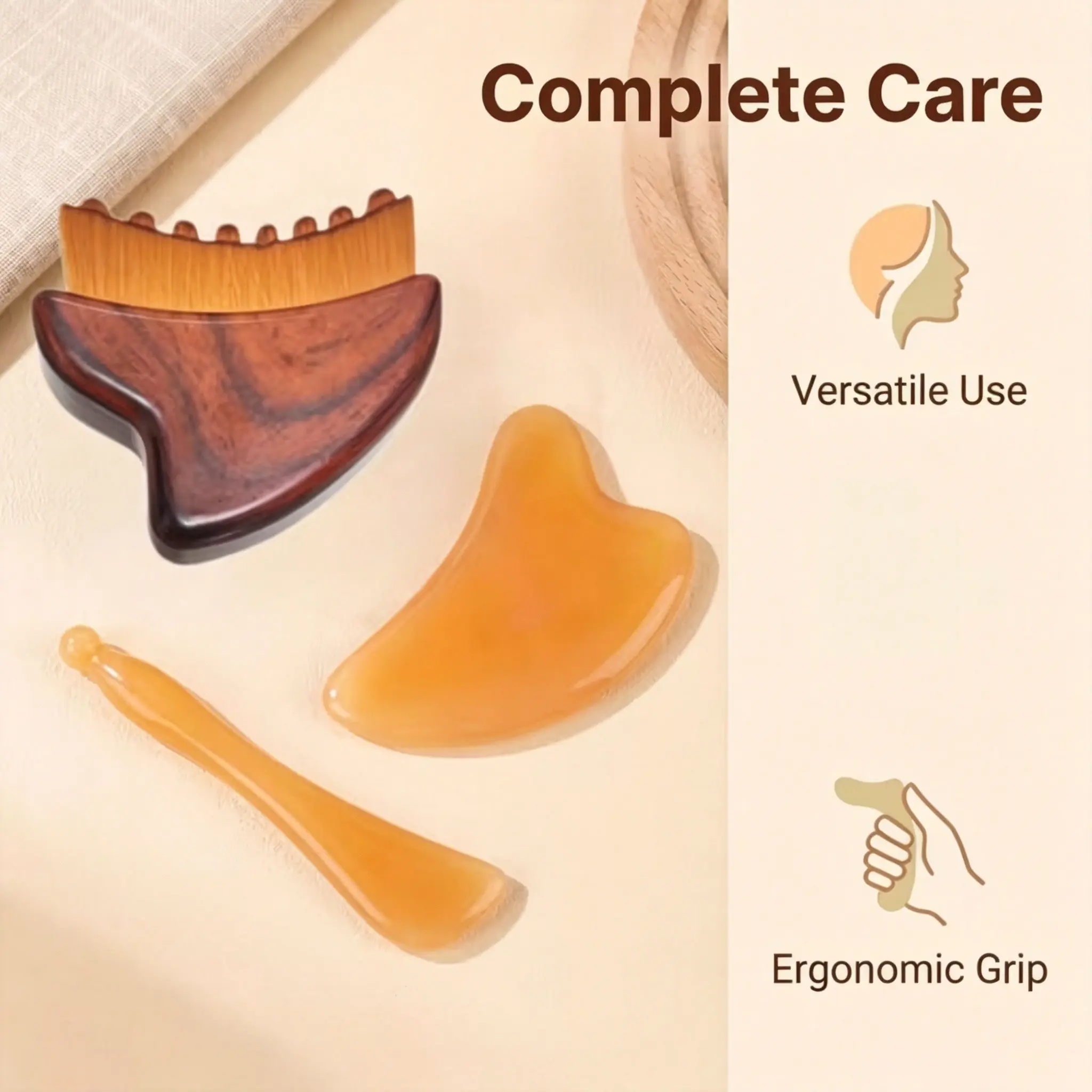 3-Piece Set Series Facial Contour Brush and Lymph Massage Brush, Ideal for Lymphedema Relief and Eye Fatigue Reduction