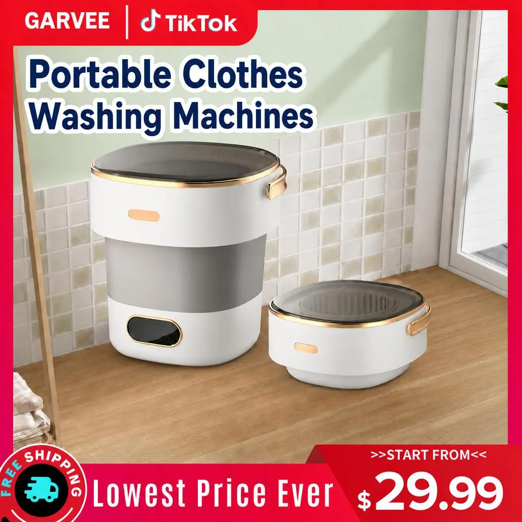 Garvee Collapsible 12-13L Mini Portable Washing Machine with Spin Basket, Compact Washer & Rinse, 3 Wash Modes, Quiet Operation, Easy Drain Hose, for Travel/RV/Dorm, Socks Underwear Baby Clothes