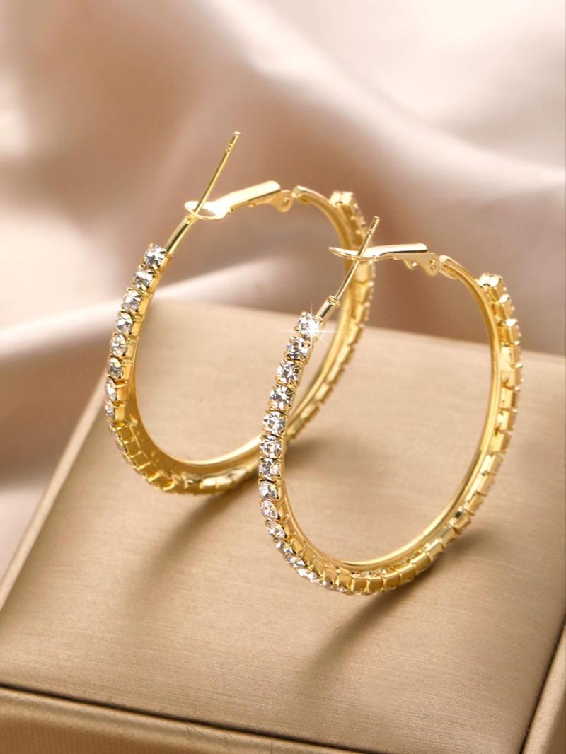 1 Pair Women's Elegant Rhinestone Decorated Hoop Earrings, Casual Trendy Hoop Earrings, Fashionable Jewelry for Party & Daily Decoration