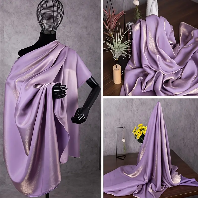 Purple Shiny Satin Fabric - Metallic Luster Silky Sewing Cloth for Evening Gowns, Wedding Dresses