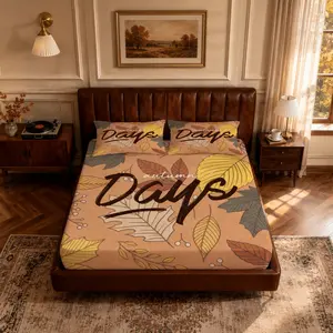 3 Pieces Fitted Sheet Set, Vintage Farmhouse Autumn Days Fall Leaf Fitted Bed Sheet, Contains 1 Fitted Sheet + 2 Pillowcases, No Inserts Included, Cozy Warm Fall Vibe Bedding Decor, Ideal for Adult Bedrooms, Farmhouse Style Homes & Dorm Rooms