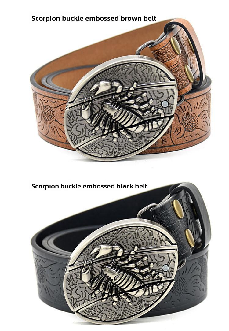 Men's belt, featuring embossed patterns, smooth buckle, personalized student fashion prints and engraved designs