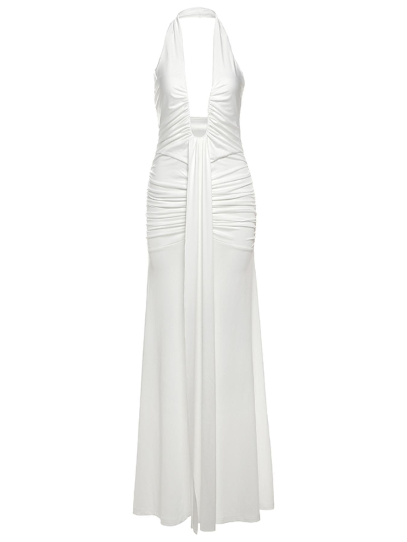 Women's Solid Color Halter Neck  Dress, Elegant Sleeveless Dress for Party Club Dating Wear, Ladies Summer Clothes, Womenswear