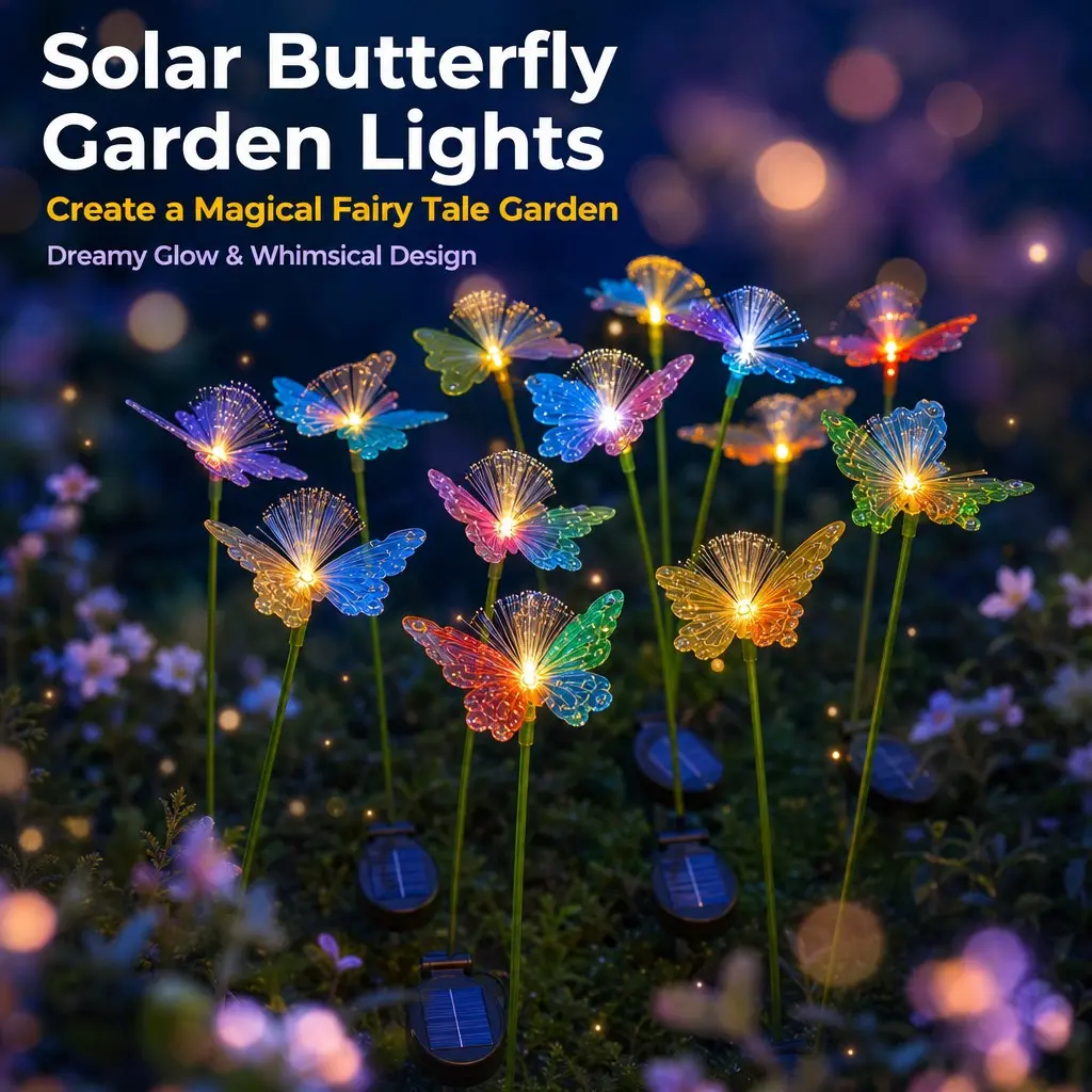Solar Fiber Optic Butterfly Garden Stake Lights, IP65 Waterproof Color-Changing LED Lawn Lamps, Solar Auto Charge Outdoor Landscape Ambient Decor Lights for Villa Yard Patio Pathway Flower Bed Scene Layout
