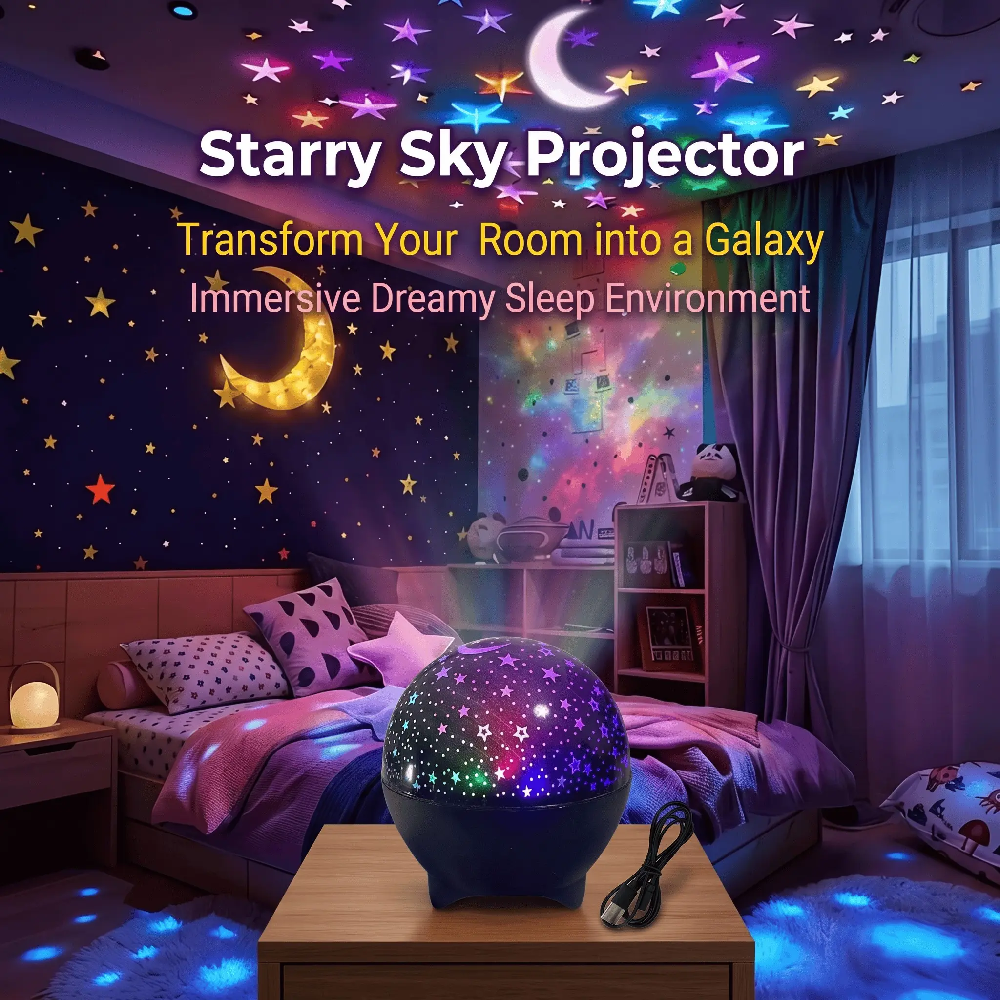 Star Moon Galaxy Projector Night Light, Rotating Colorful Starry Sky Projection Lamp, Kids Bedroom Decor LED Star Projector for Home Party, Romantic Bedroom Atmosphere & Birthday Gift,GiftForKids,AtmosphereLight,StarProjector,GalaxyProjector