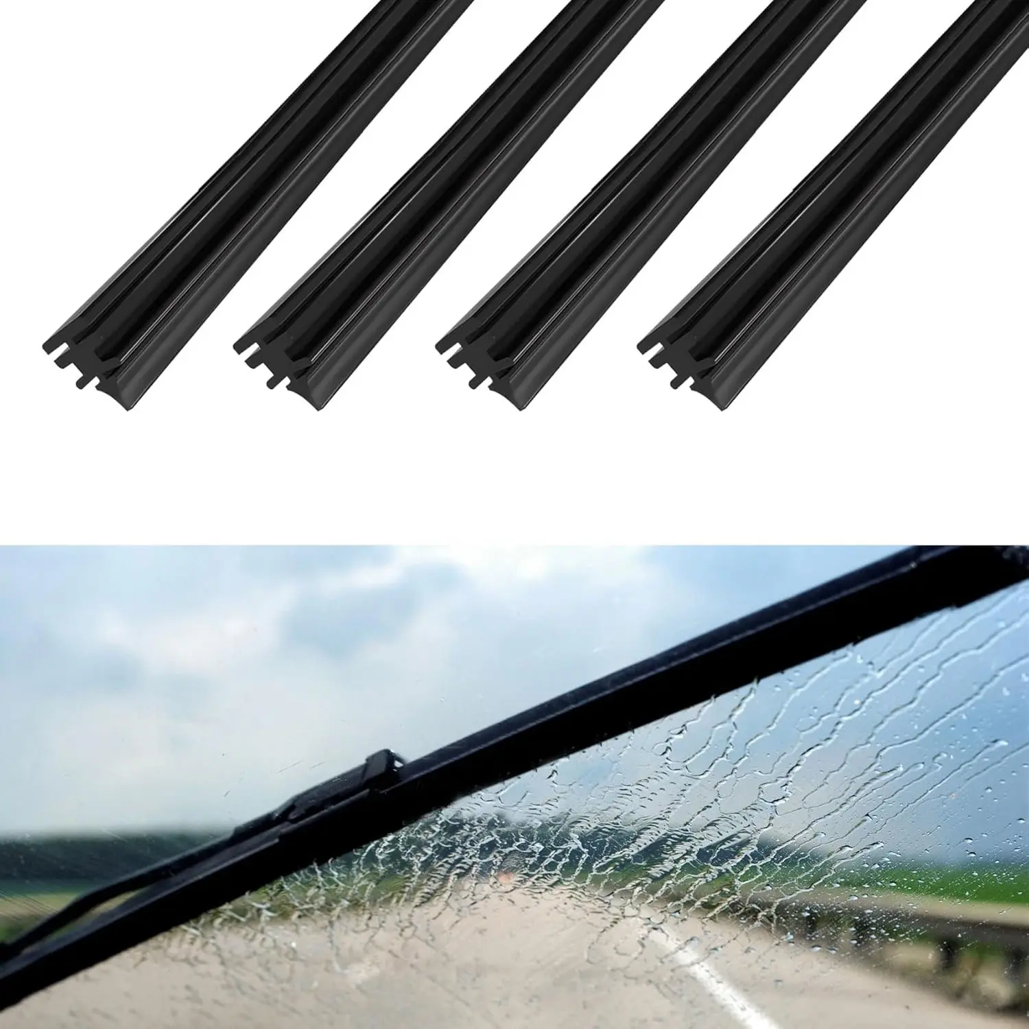 4PCS 18" Adjustable Universal Wiper Blade Refills Frameless Boneless Silicone Strips Windshield Wiper Insert Replacement for Most Cars