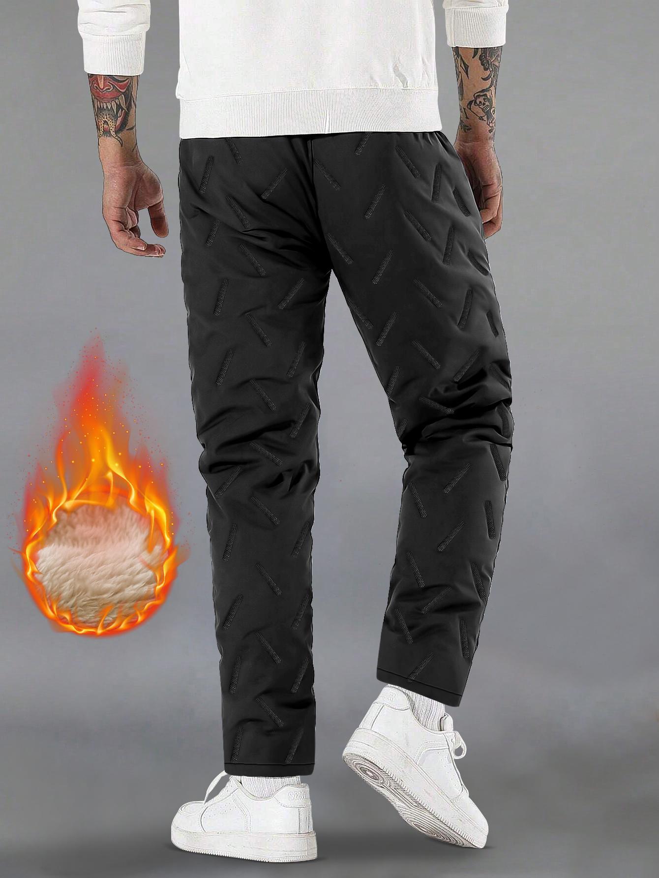 Men's thick woolen warm work pants Waterproof and windproof multi pocket zipper straight leg cotton pants Elastic waisted oversized loose outdoor cold resistant pants