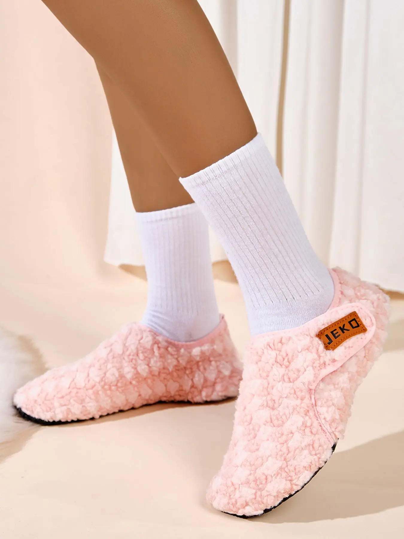 JEKO Fuzzy House Slippers for Women & Men, Cozy Lightweight Slip-On House Shoes with Adjustable Hook-and-Loop Strap, Comfortable Thin Soft Sole, Quiet Non-Slip Rubber Sole, Warm Indoor Slippers for Home, Bedroom, Yoga & Fitness
