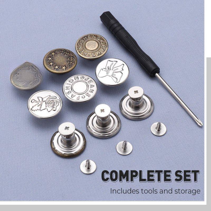 Removable No-Sew Jeans Buttons Set 17mm Alloy Material Adjustable Waistline Brown Silver 10 PCS Each Color Safe Simple Installation Complete with Mini Screwdriver