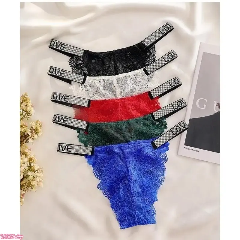 [SummerWins]Plus Size European Lace Bikini Panties, Letter Elastic Waistband Low Rise Underwear with Soft Cotton Breathable Gusset