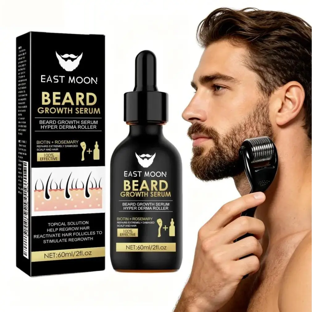 Men's Beard Growth Serum Kit with Derma Roller, Dropper, Biotin & Rosemary Hair Care Formula - Daily, Lightweight, Moisturizing Beard Oil for Soft, Smooth, Well-Groomed Facial Hair Grooming Set
