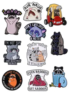 Cute Raccoon Badge Set, 10 Unique Animal Pins for Backpacks & Clothing, Unisex Gift Jewelry, Expressive Mood Accessories, Round, Charms, Drop Set Pins, Lapel Pins