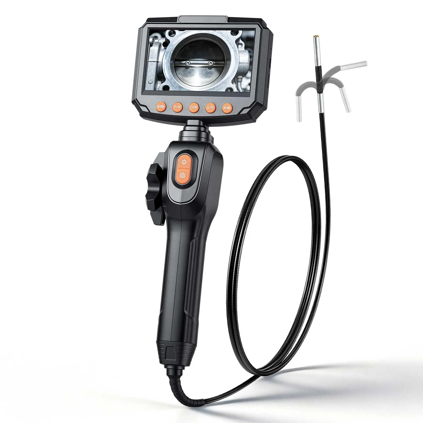 VEVOR Articulating Borescope with 0.15" Ultra Slim Lens, Two-Way Articulated Endoscope with Light, 4.3" IPS Screen, 1280x 720 HD Lens, 8X Zoom Inspection Camera for Automotive, Tight Mechanical Space