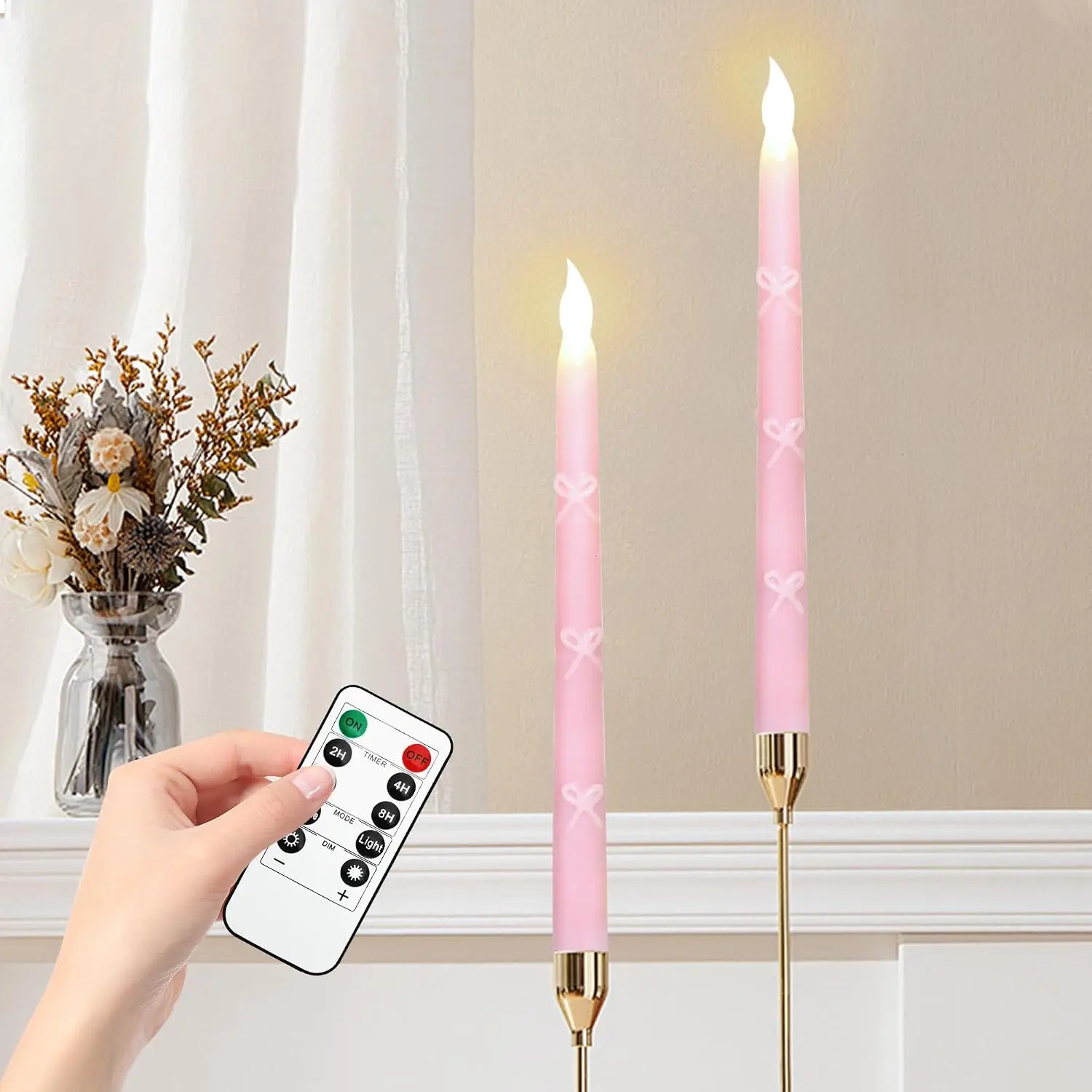 Flameless Taper Candles with Remote, 2 count  LED Taper Candles  Operated, Tapers for Spring Wedding  Decor(0.78 X 9.8 Inchs)