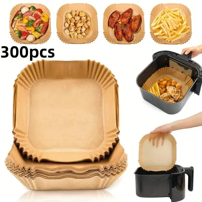 Disposable Air Fryer Paper Liner, 300pcs Non-stick Oil-proof Parchment Paper, Baking Paper for Frying, Baking, Cooking, Broiling, and Microwaving Parchment Paper Sheets, Baking Supplies