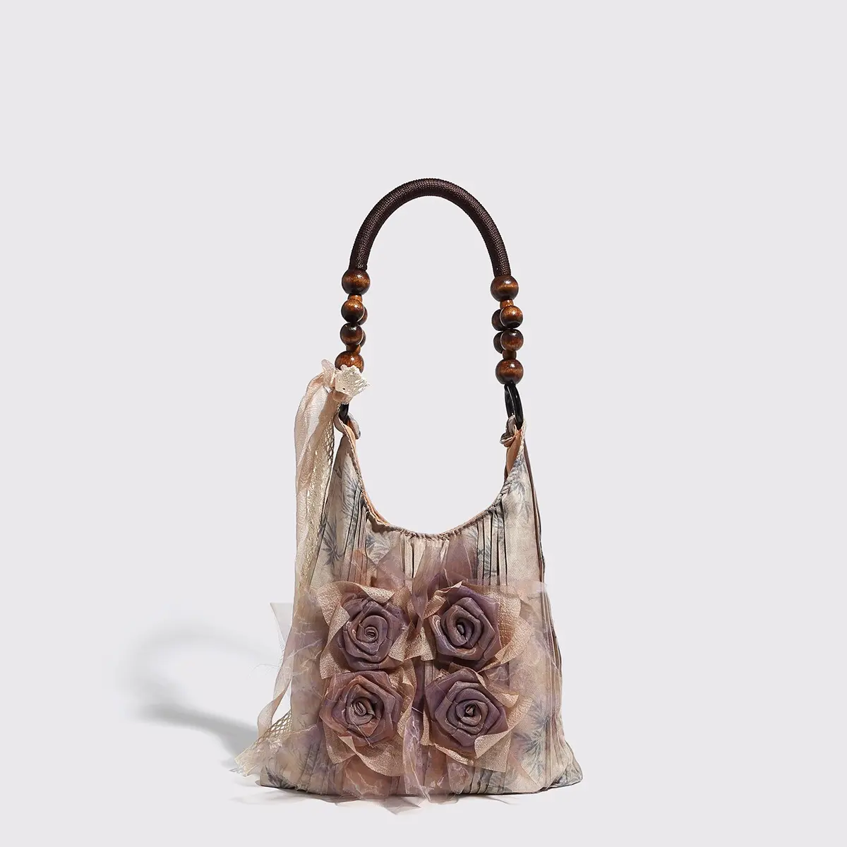 Vintage Chinese Style Tie-Dye Rose Flower Pleated Underarm Bag for Women, Y2K Retro Artistic Commuter Tote Shoulder Handbag, Elegant Ethnic-Inspired Niche Design Fashion Bag for Daily Use, Work, Shopping & Travel, Lightweight Aesthetic Purse, Compatible w