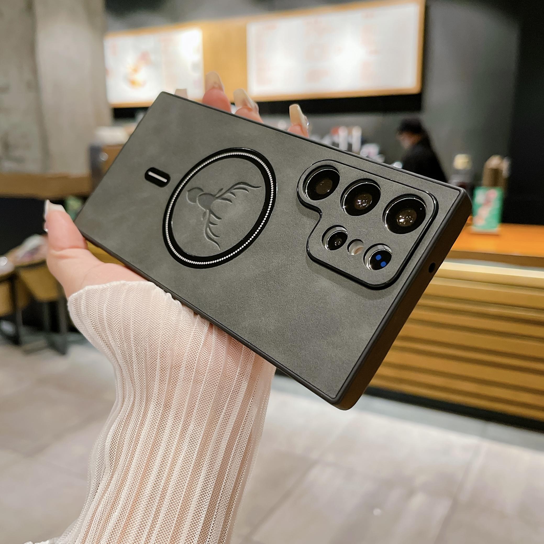 [Free!!Ship!] MagSafe Classic Matte PU Leather Case For Samsung Galaxy S25 Ultra S24 S23 S22 S21 S20 Fawn Pattern Shockproof Phone Cover