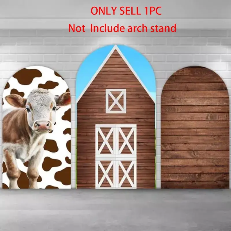 Rustic Farm Cow Arch Covers Stretchy Backdrop – Barn & Wood Design, Perfect for Farm Theme Birthday & Barnyard Party Decor Photo Backdrop