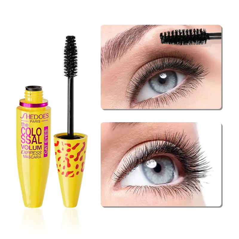 Rotatable Curly Leopard Pattern Yellow Mascara Tube, Super Lengthen & Volumize Lashes, 3D Stereo Natural All-Day Wear Eye Makeup