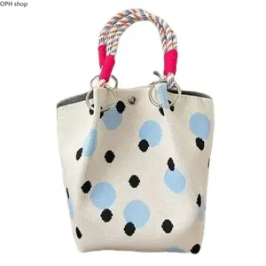 Cute Knitted Crochet Tote Bag 3D Textured Magnetic Closure Lightweight Woven Top Handle Summer Hand Shoulder Bag For Women