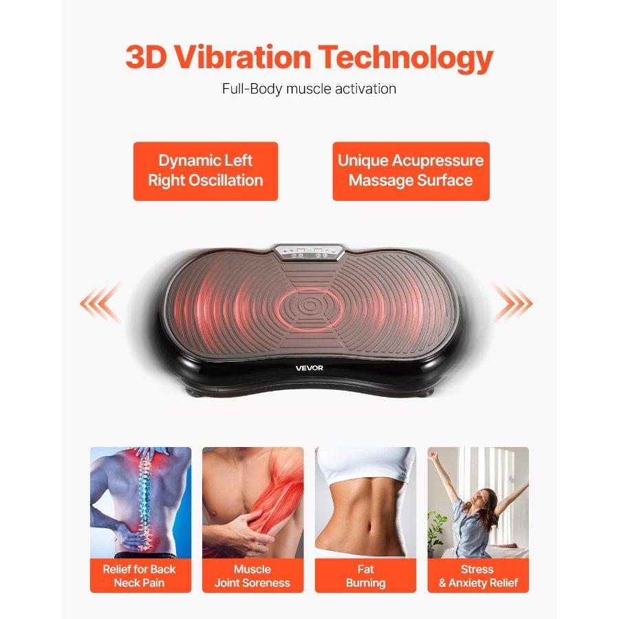 VEVOR Vibration Plate Exercise Machine, Whole Body Shaker for Lymphatic Drainage and Weight Loss, Home Workout Gym Fitness Equipment with 2 Resistance Bands, Vibrating Platform for Women Men, Black