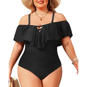 Daci Women's Plus Size One-Piece Swimsuit - Tummy Control, Ruffle Off-Shoulder Bathing Suit for Sports & Outdoor Activities  SwimWeek  summervibes