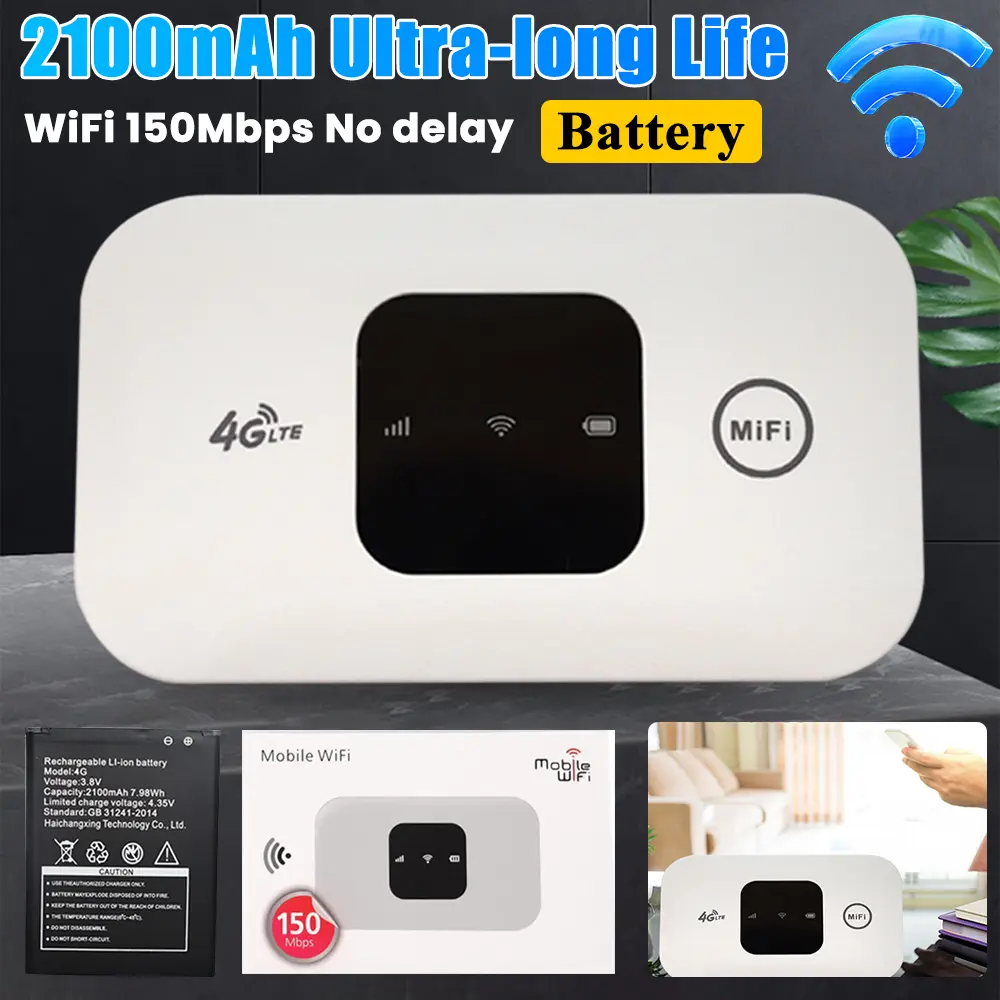 Portable Plain Pocket Wi-Fi Router with SIM Slot, 4G LTE, 2100mAh Lithium Battery, 150Mbps Wireless Connectivity, Charging Cable Compatibility for Home, Outdoor Use