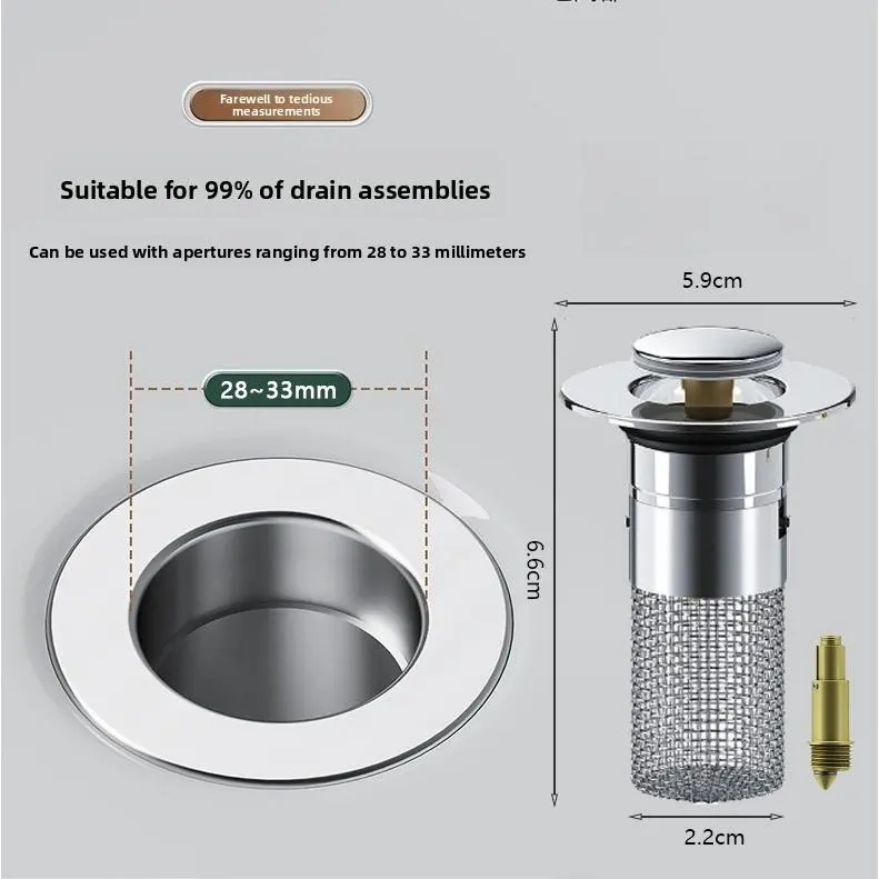Rustproof Stainless Steel Pop-Up Tub Drain Stopper with Bouncing Core, High-Pressure Handheld Shower Head – Multi-Purpose Bathroom Home Accessory Set, 2.2Cm Base Width, 5.9Cm Diameter, 6.6Cm Height