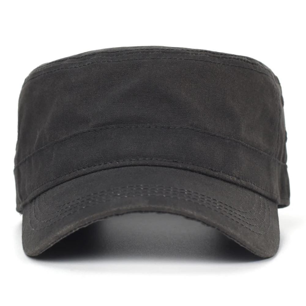 Waxed Canvas Cotton Military Caps Men Waterproof Cadet Army Cap Unique Design Vintage Flat Top Hat
