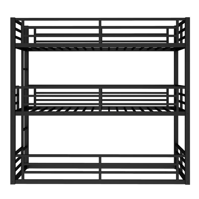 Twin  over Twin  over Twin  Bunk Bed, Metal Triple Bunk Bed with Safety Guardrails, Heavy-duty Bunk Bed with Noise-reduced Design, Black