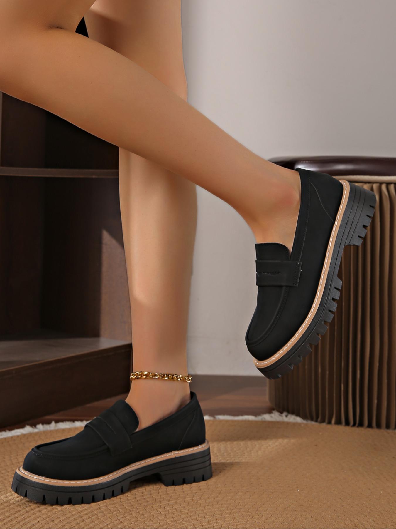 Women's Loafers, Chunky Sole Slip-on Walking Shoes, Fashionable Retro Round Toe Work Shoes for Daily Wear, All-Match Soft Soled Platform, Non-Slip Breathable Footwear, Classic Easy To Match