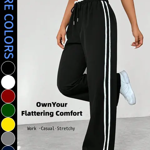 American Style Women's Casual Pants Drawstring, Straight Leg Loose Fit, Breathable Quick-Dry Fabric, Versatile and Comfortable, Athletic Bottoms