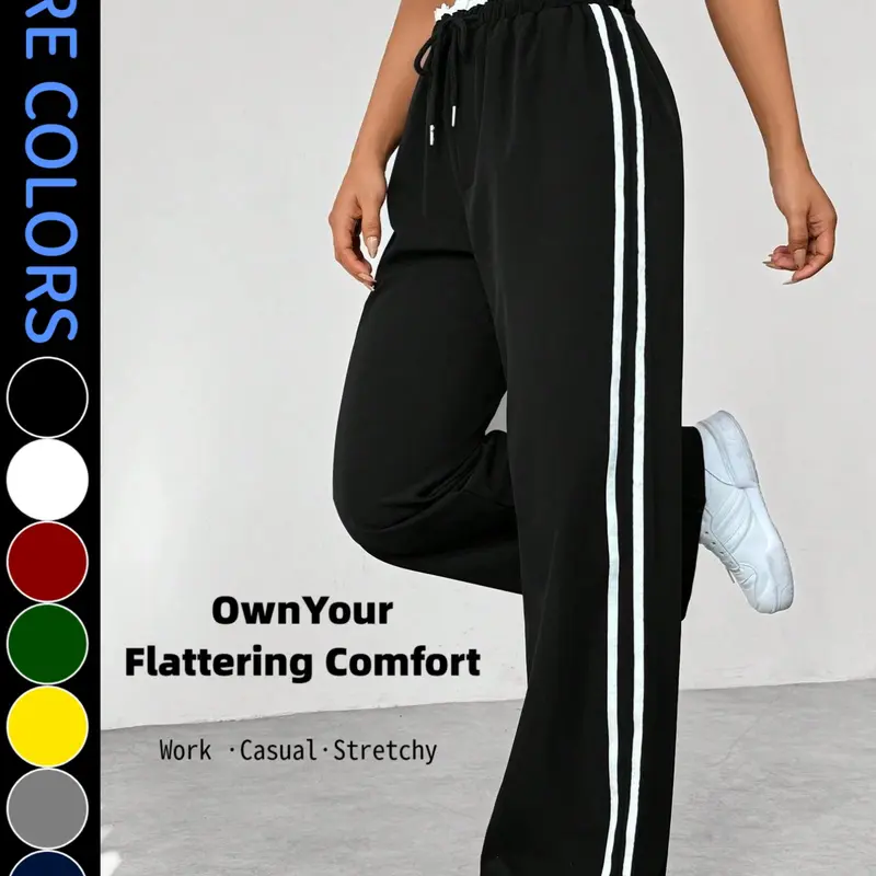 American Style Women's Casual Pants Drawstring, Straight Leg Loose Fit, Breathable Quick-Dry Fabric, Versatile and Comfortable, Athletic Bottoms