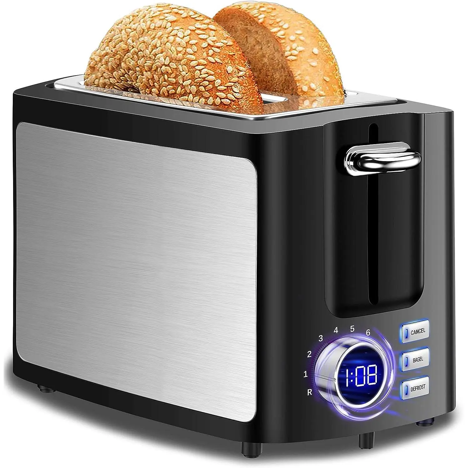 Toaster 2 Slice Wide Slot Toaster Best Rated Smart Toasters with LCD Digital Countdown Timer and Bagel/Defrost/Cancel/Reheat Function