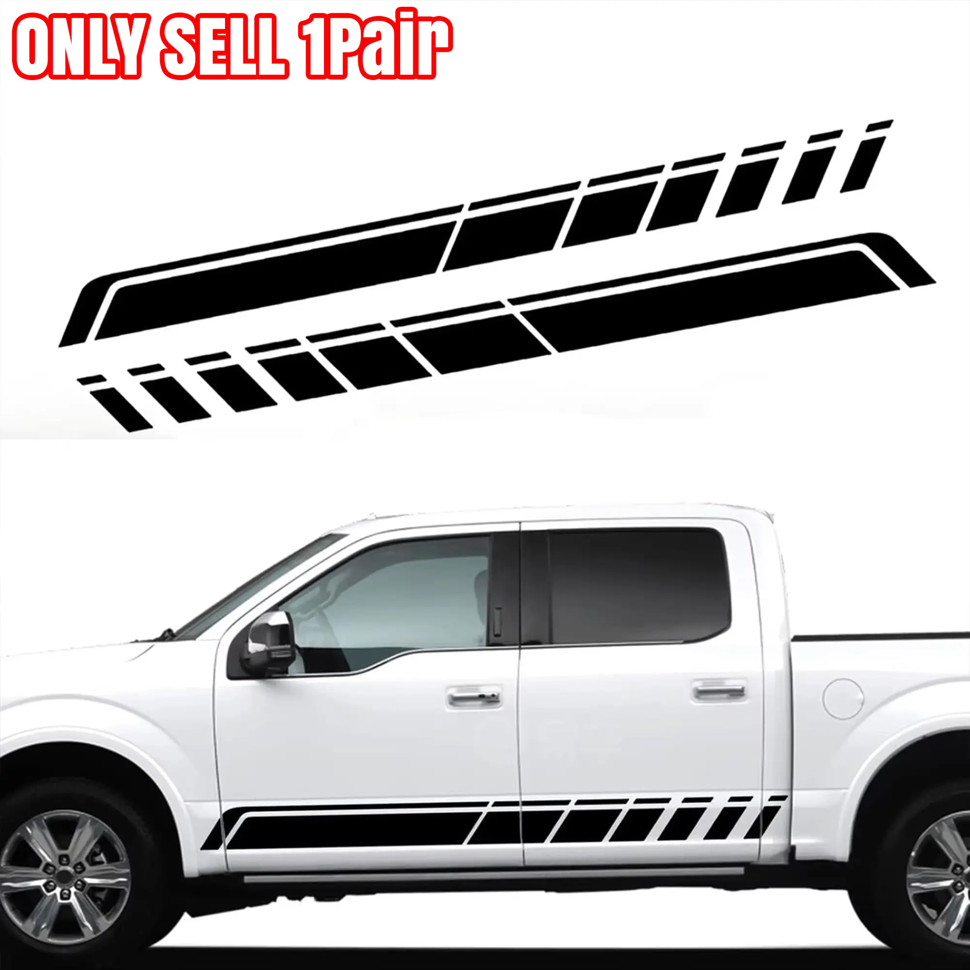 1Pair Modified Stripe Decals Car Side Door Stickers Auto Side Skirt Decorative Exterior Accessories for Pickup Truck Universal