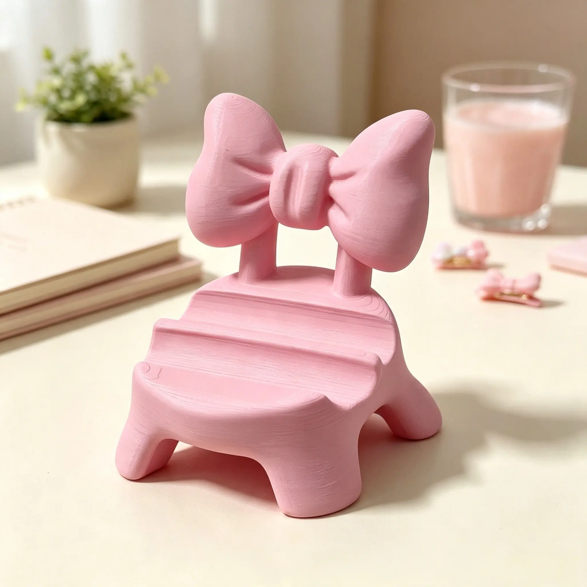 Cute Bow Chair Phone Stand, Kawaii Mini Desktop Cellphone Holder, Matte Decorative Smartphone Support, Stable Desk Accessory for Home Office Bedroom