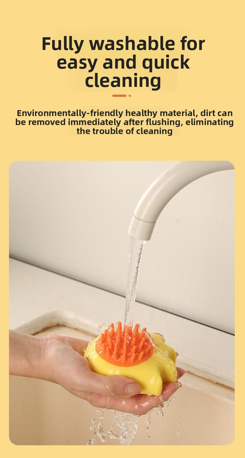 Pet Bath Brush, Dog Cat Grooming Brush with Shampoo Dispenser, Silicone Massage Brush for Shedding & Bathing, Soft Bristles for Dogs Cats Puppy Kitten