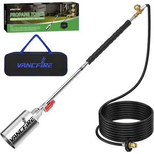 Propane Torch Weed Burner Kit with Storage Bag, Heavy Duty High Output Blow Torch Flamethrower with Self Igniter & 10FT Hose for Weeding, Roofing, Ice Melting, Road Marking,Charcoal (34")
