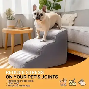Pet Ramp Stair - 3-Tier Non-Slip Ramp Designed for Senior/Injured Pets and Small Dogs, Equipped with High-Density Sponge Joint Protection Pads, Dual-Function as Ramp and Step, Suitable for Sofas, Beds and Car Entries
