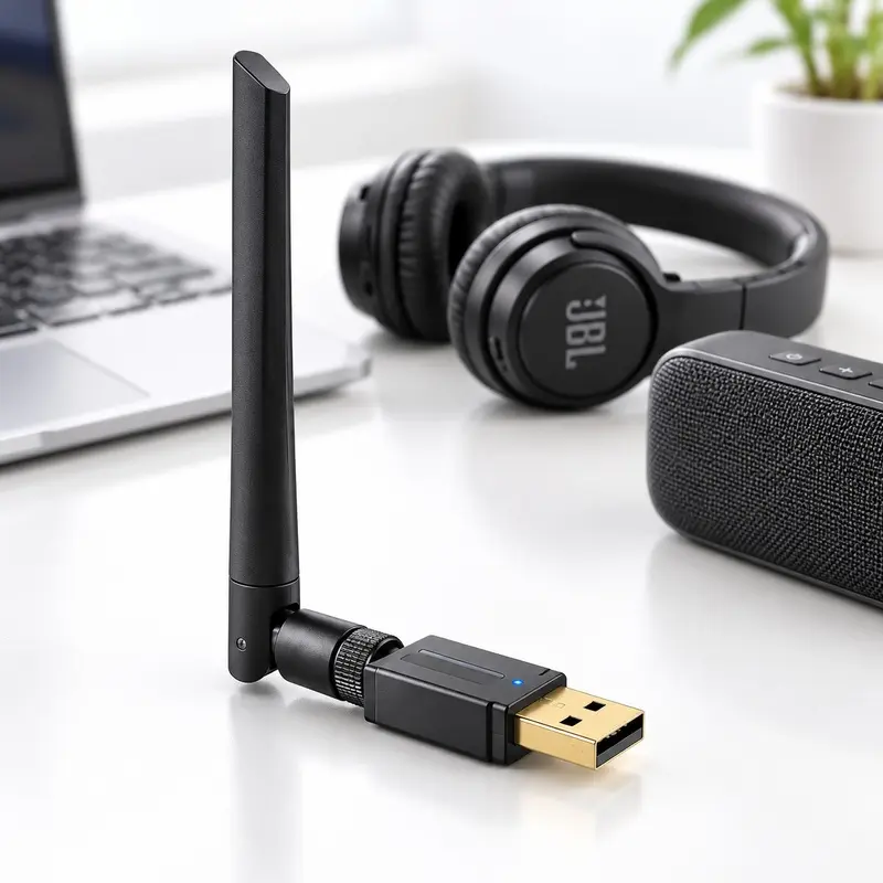 Bluetooth 5.4 USB Adapter with Adjustable External Antenna for Windows 7/8.1/10/11 Desktop and Laptop PC, USB Wireless Dongle, USB-A Dongle for Headphones, Speakers, Keyboards, Mice and Controllers, Windows 7 Driver Required