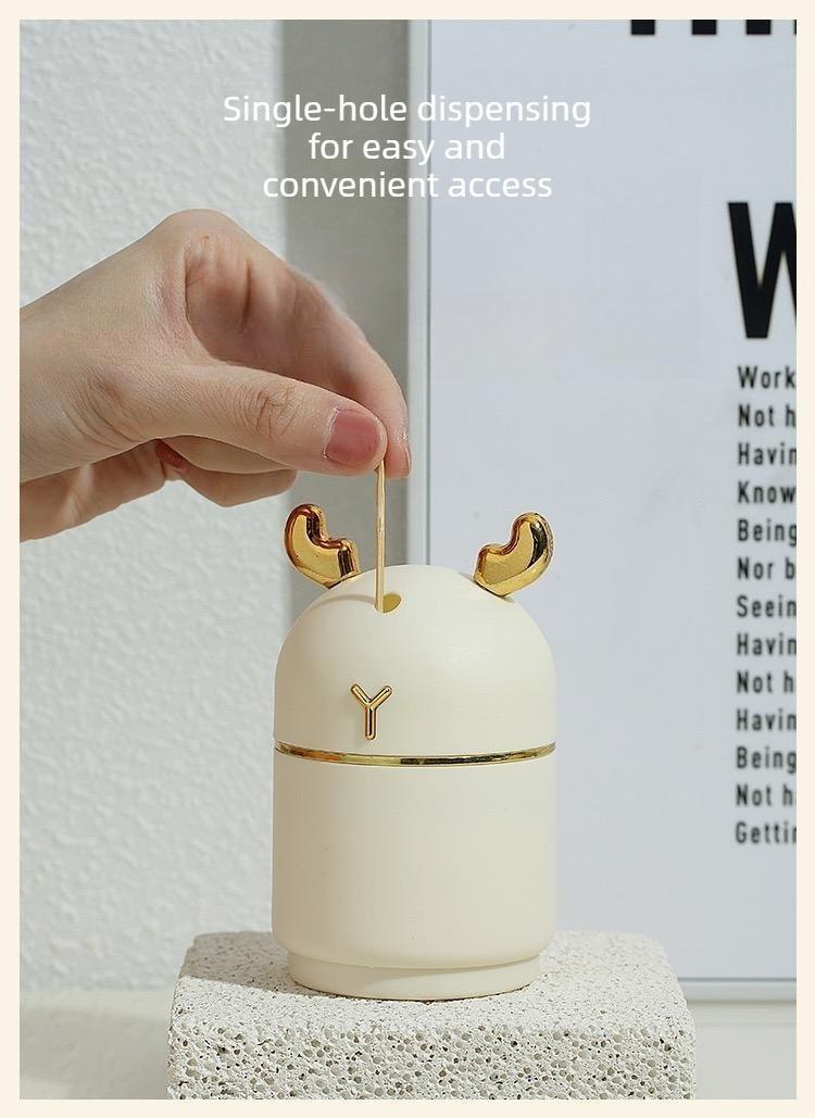 2PCS High-quality, stylish toothpick holder for home use, featuring a delicate and creative cream-colored deer design.