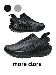 Black Gray Unisex Mesh Commute Shoes Strap Decor Thick Sole Daily&Outdooresh EVA,Breathable Wear-Resistant Comfortable