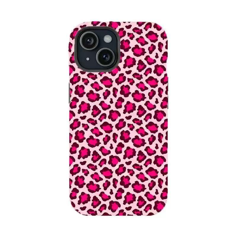 Fashion Leopard-Pattern 2-in-1 Shockproof Smartphone Case, Tough Cellphone Protective Cover, Handheld Wireless Phone Accessories for iPhone 11/12/13/14/15/16/17 ProMax Plus & Samsung Phones, Unisex Gift for Halloween, Christmas