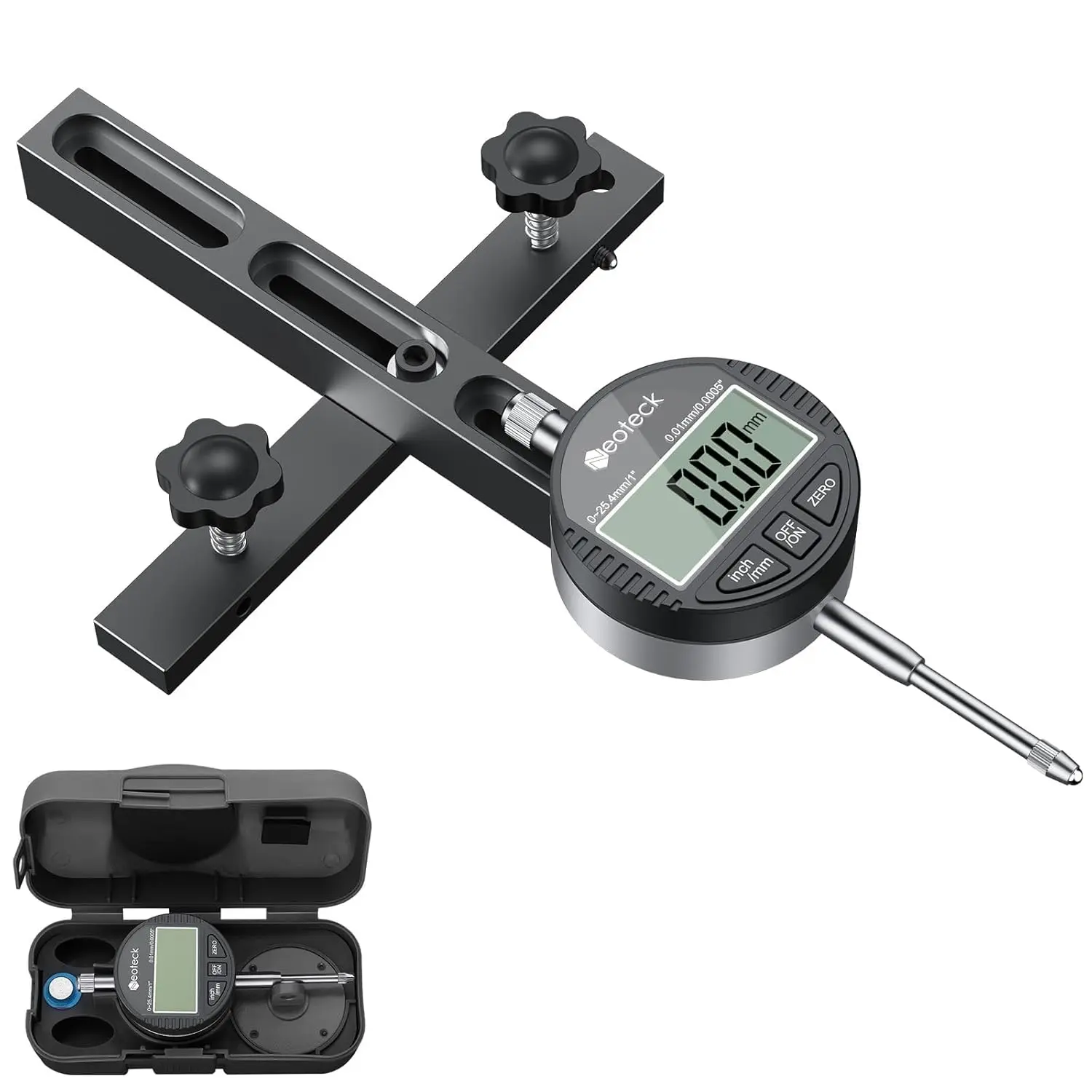 Neoteck 0-1'' Digital Readout Dial Indicator Gauge Tool for 3/4'' Groove Width+ Table Saws, Shop Machinery - Calibration, Alignment for Car Repair Diagnostic Tasks (Black), Groove 3/4", 0-1'' Digital Dial